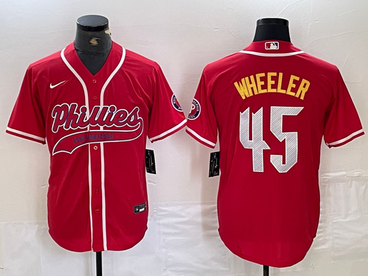 Men's Philadelphia Phillies Zack Wheeler #45 Red Player Jersey Joint Edition