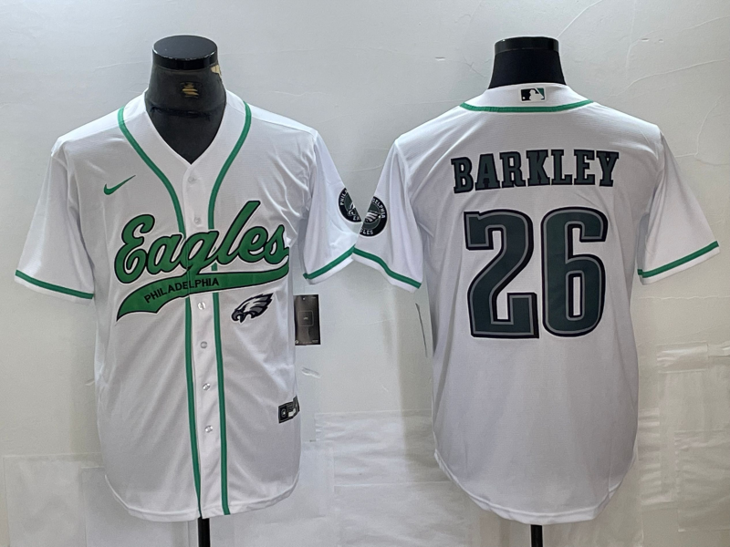 Men's Philadelphia Eagles Saquon Barkley #26 White Player Jersey Joint Edition