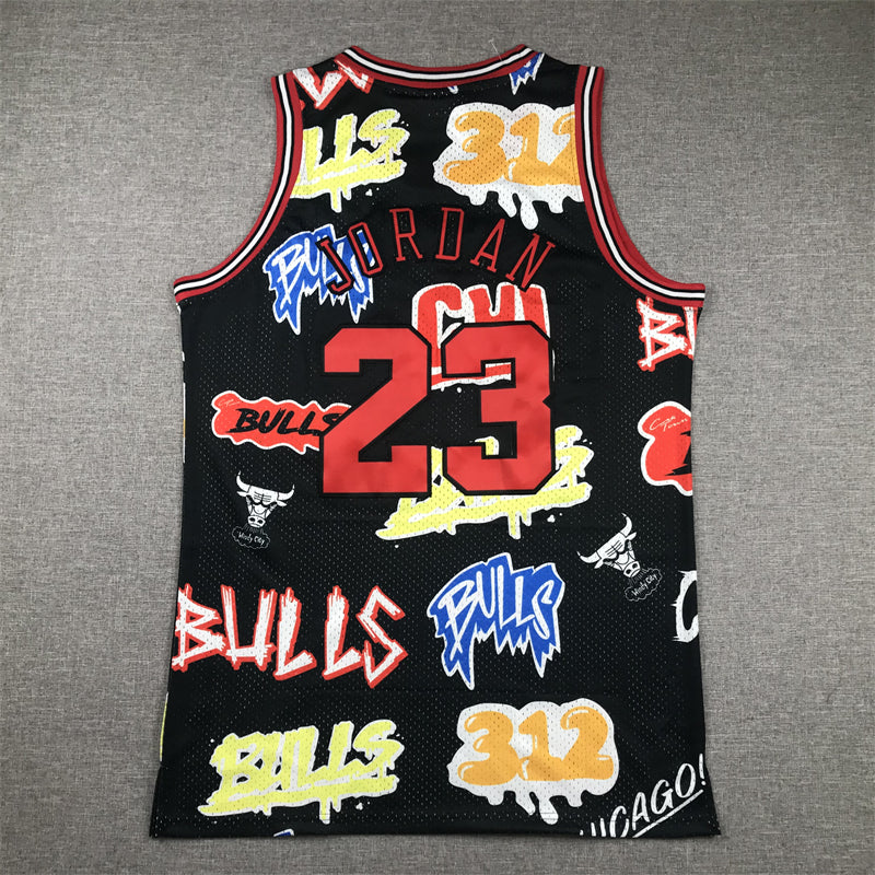 Men's Chicago Bulls Michael Jordan #23 Black Swingman Graffiti Edition Jersey