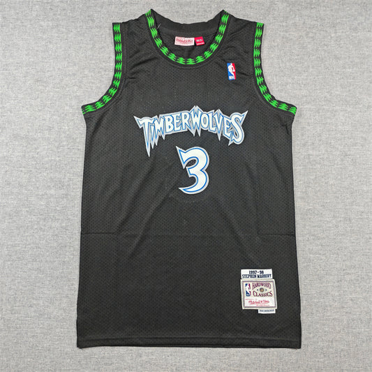 Men's Minnesota Timberwolves Stephon Marbury #3 Black 1997/98 Hardwood Classics Swingman Jersey