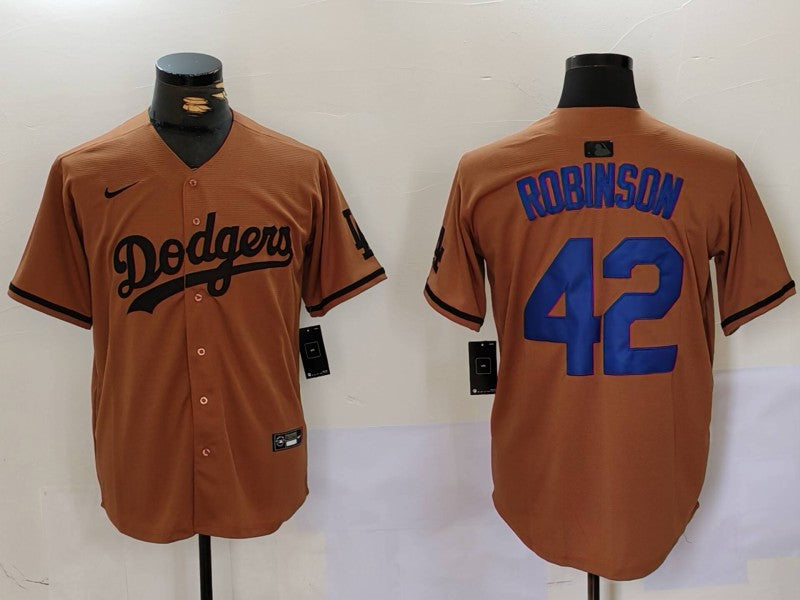 Men's Los Angeles Dodgers Jackie Robinson #42 Brown Game Player Jersey