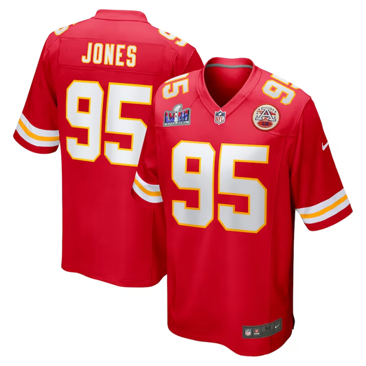 Men's Kansas City Chiefs Chris Jones #95 Red Super Bowl LVIII Game Jersey