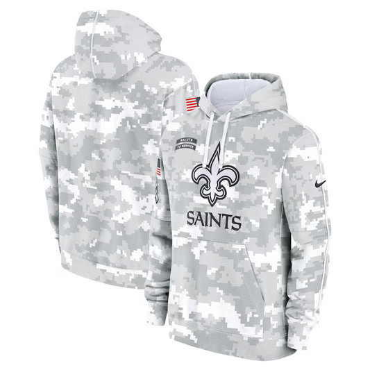 Men's New Orleans Saints Arctic Camo 2024 Salute to Service Club Fleece Pullover Hoodie