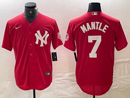 Men's New York Yankees Mickey Mantle #7 Red Replica Player Jersey