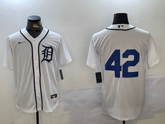 Men's Detroit Tigers #42 White 2024 Jackie Robinson Day Home Limited Jersey