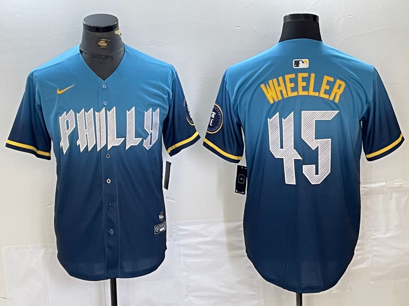 Men's Philadelphia Phillies Zack Wheeler #45 Blue 2024 City Connect Limited Player Jersey