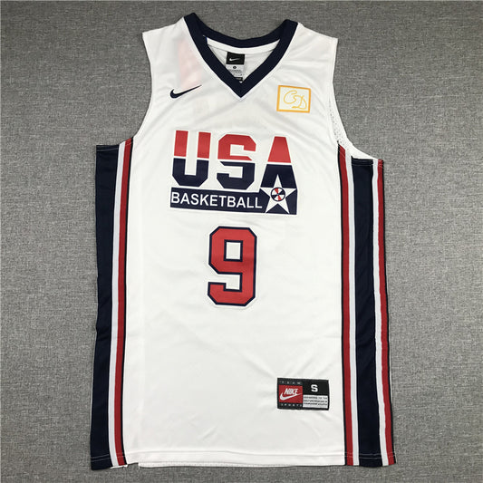 Men's Michael Jordan #9 White Dri-fit Team USA Stitched Basketball Jersey