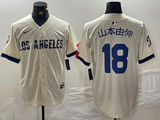 Men's Los Angeles Dodgers Yoshinobu Yamamoto #18 Cream 2024 City Connect Replica Player Jersey