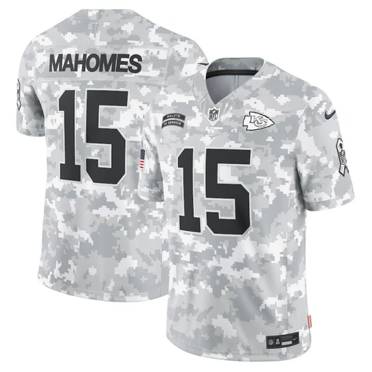 Men's Kansas City Chiefs Patrick Mahomes #15 Arctic Camo 2024 Salute to Service Limited Jersey