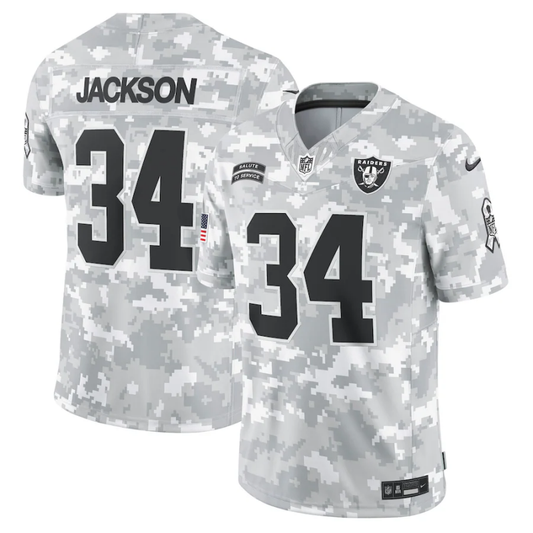 Men's Las Vegas Raiders Bo Jackson #34 Arctic Camo 2024 Salute to Service Retired Player Limited Jersey