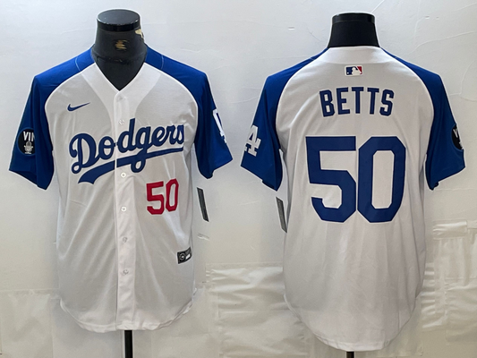 Men's Los Angeles Dodgers Mookie Betts #50 White Limited Game Jersey