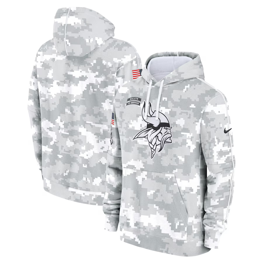 Men's Minnesota Vikings Arctic Camo 2024 Salute to Service Club Fleece Pullover Hoodie