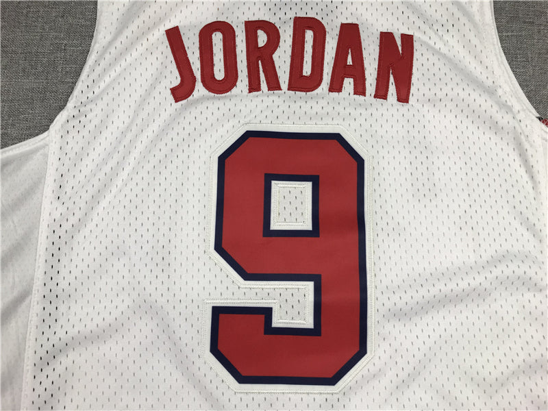 Men's Michael Jordan #9 White Dri-fit Team USA Stitched Basketball Jersey