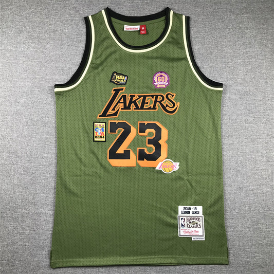 Men's Los Angeles Lakers LeBron James #23 Army Green 2018-19 Hardwood Classics Swingman Jersey