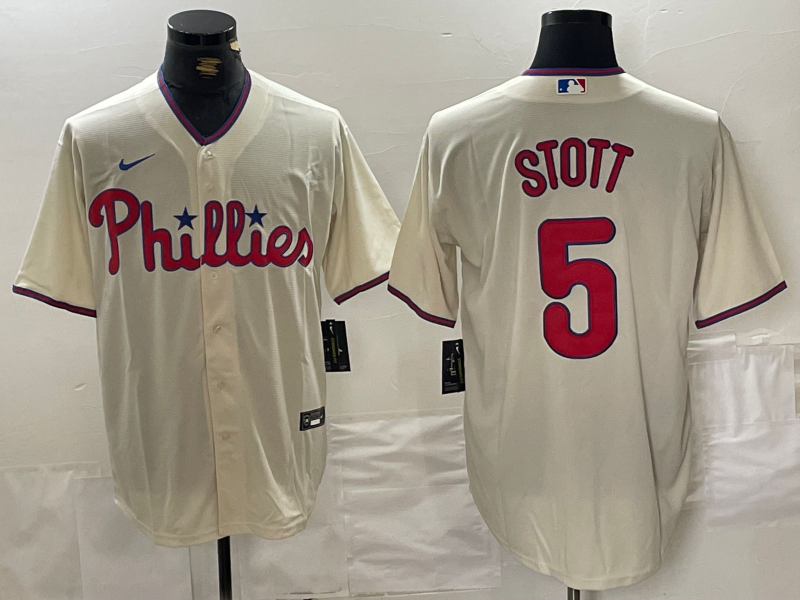 Men's Philadelphia Phillies Bryson Stott #5 Cream Replica Player Jersey