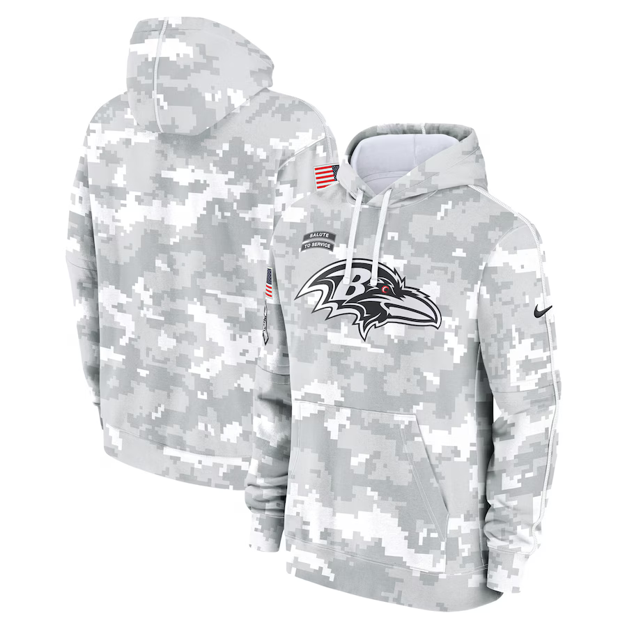 Men's Baltimore Ravens Arctic Camo 2024 Salute to Service Club Fleece Pullover Hoodie