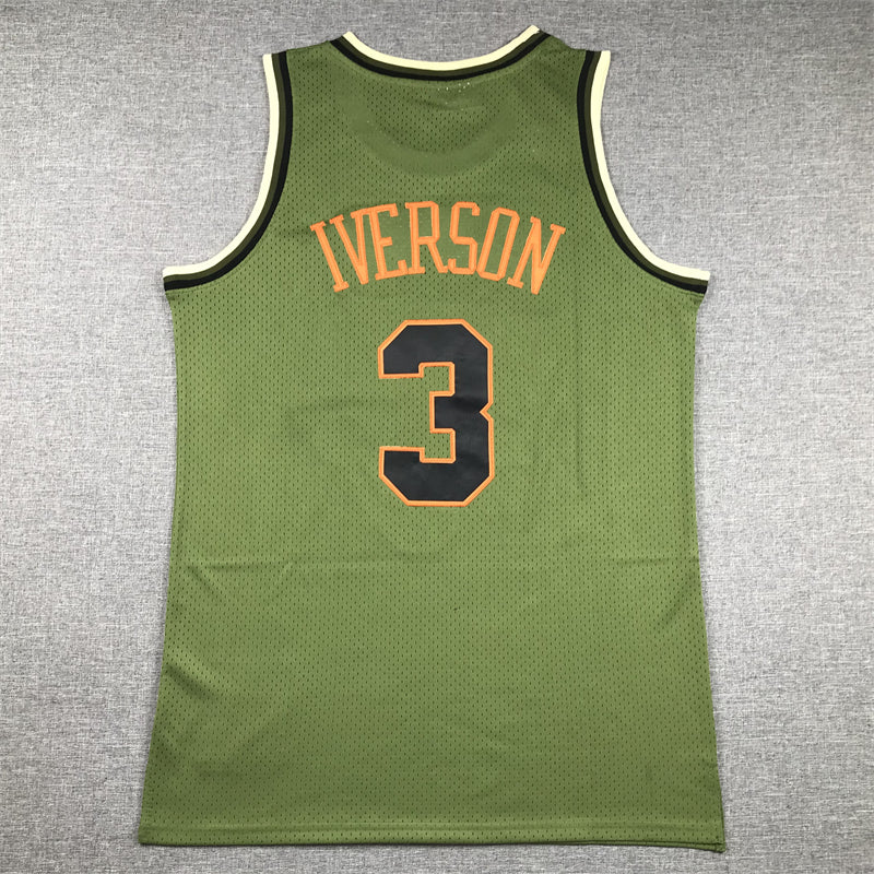 Men's Philadelphia 76ers Allen Iverson #3 Army Green 1996-97 Hardwood Classics Swingman Jersey