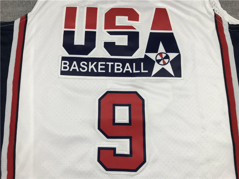 Men's Michael Jordan #9 White Dri-fit Team USA Stitched Basketball Jersey