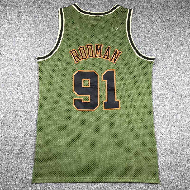 Men's Chicago Bulls Dennis Rodman #91 Army Green 1997-98 Hardwood Classics Swingman Jersey