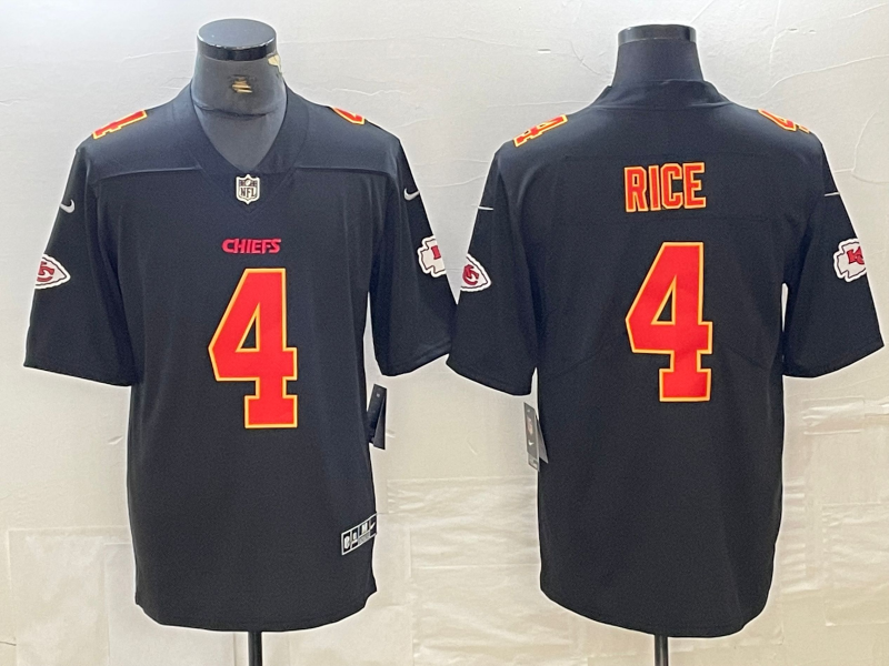 Men's Kansas City Chiefs Rashee Rice #4 Black Fashion Game Jersey