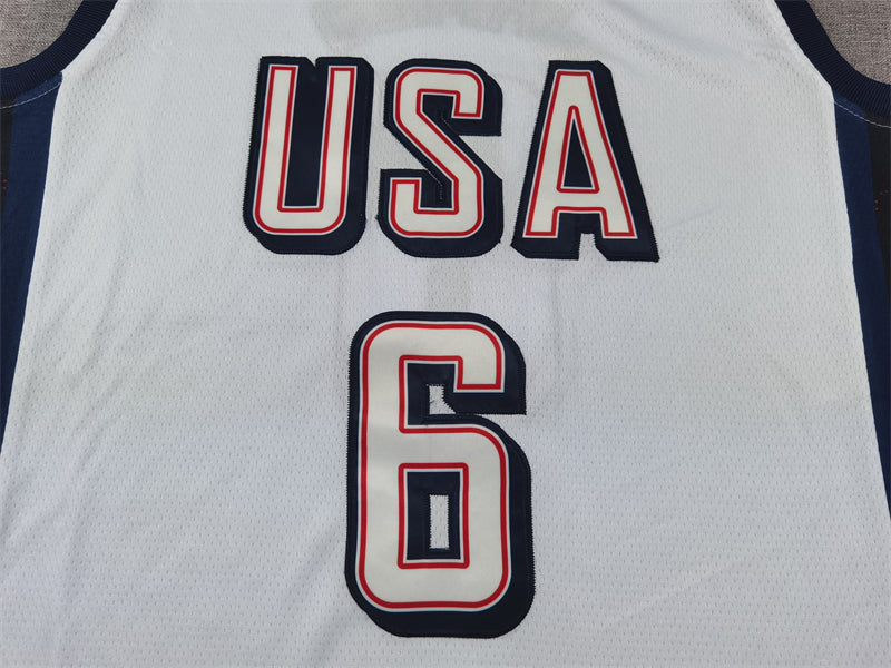 Men's 2024 USA Dream Team LeBron James #6 White Authentic Player Jersey