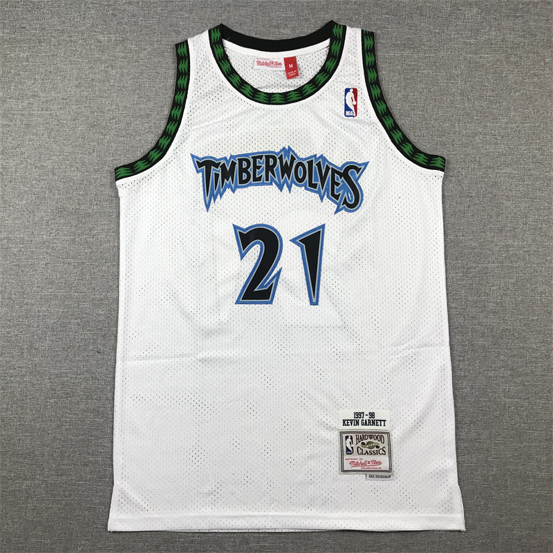 Men's Minnesota Timberwolves Kevin Garnett #21 White 1997/98 Hardwood Classics Swingman Jersey