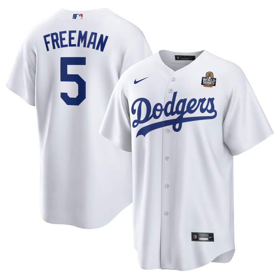 Men's Los Angeles Dodgers Freddie Freeman #5 White 2024 World Series Home Replica Player Jersey