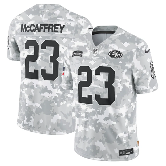 Men's San Francisco 49ers Christian McCaffrey #23 Arctic Camo 2024 Salute to Service Limited Jersey