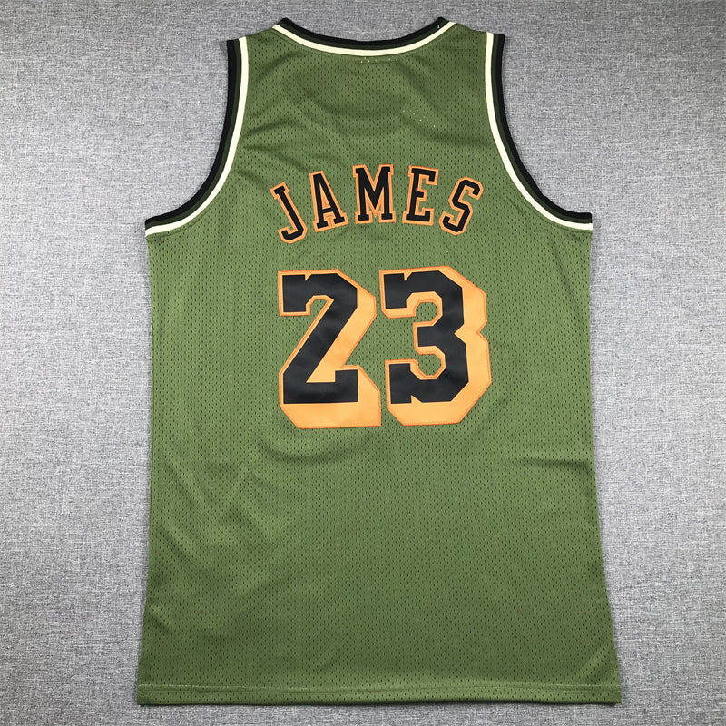 Men's Los Angeles Lakers LeBron James #23 Army Green 2018-19 Hardwood Classics Swingman Jersey