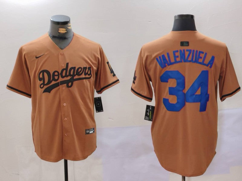 Men's Los Angeles Dodgers Fernando Valenzuela #34 Brown Game Player Jersey