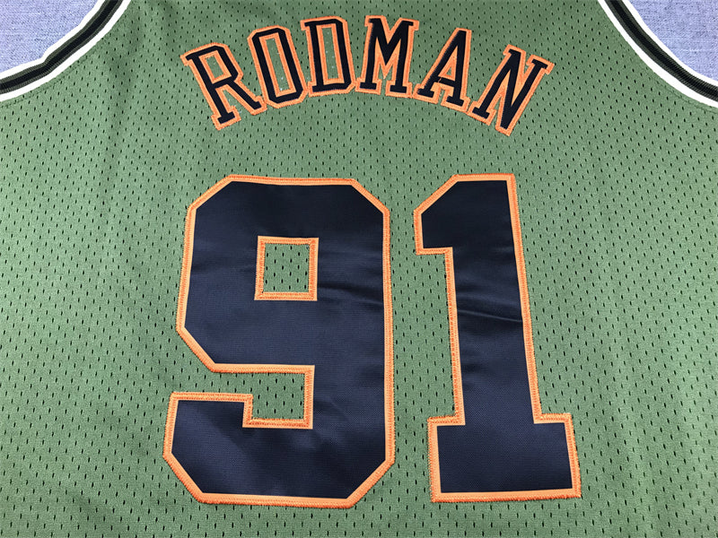 Men's Chicago Bulls Dennis Rodman #91 Army Green 1997-98 Hardwood Classics Swingman Jersey