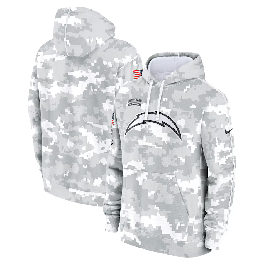 Men's Los Angeles Chargers Arctic Camo 2024 Salute to Service Club Fleece Pullover Hoodie