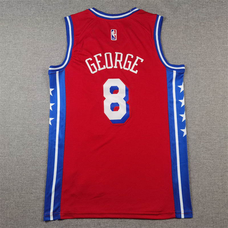 Men's Philadelphia 76ers Paul George #8 Red Swingman Jersey - Statement Edition