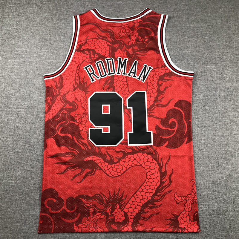 Men's Chicago Bulls Dennis Rodman #91 Red Year of Dragon Edition Swingman Jersey