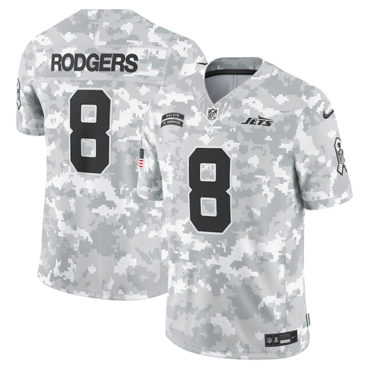 Men's New York Jets Aaron Rodgers #8 Arctic Camo 2024 Salute to Service Limited Jersey