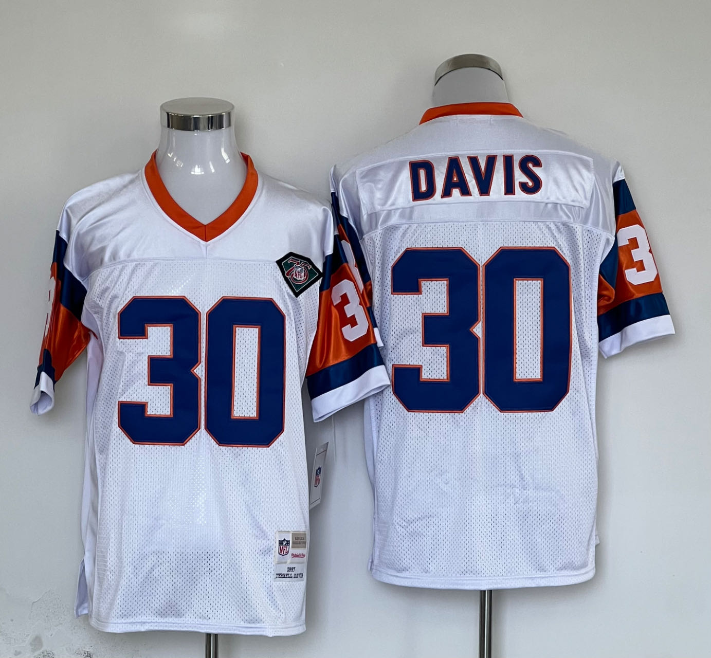 Men's Denver Broncos Terrell Davis Mitchell & Ness White Legacy Replica Jersey