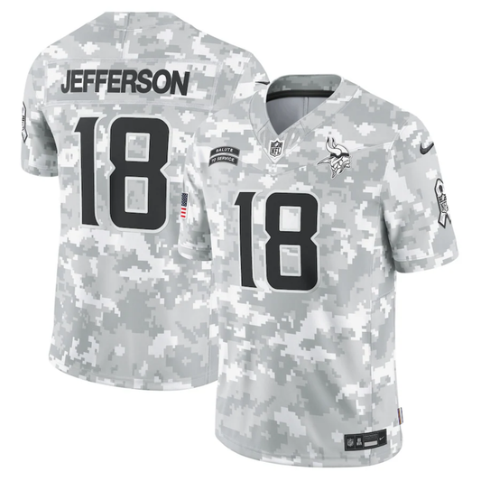 Men's Minnesota Vikings Justin Jefferson #18 Arctic Camo 2024 Salute to Service Limited Jersey