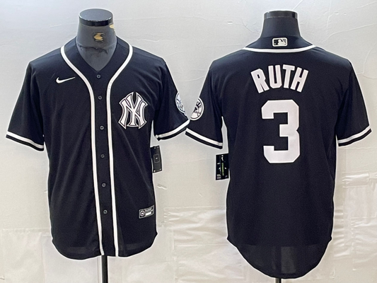 Men's New York Yankees Babe Ruth #3 Black Limited Jersey