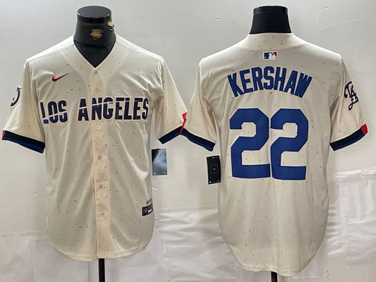 Men's Los Angeles Dodgers Clayton Kershaw #22 Cream 2024 City Connect Limited Player Jersey