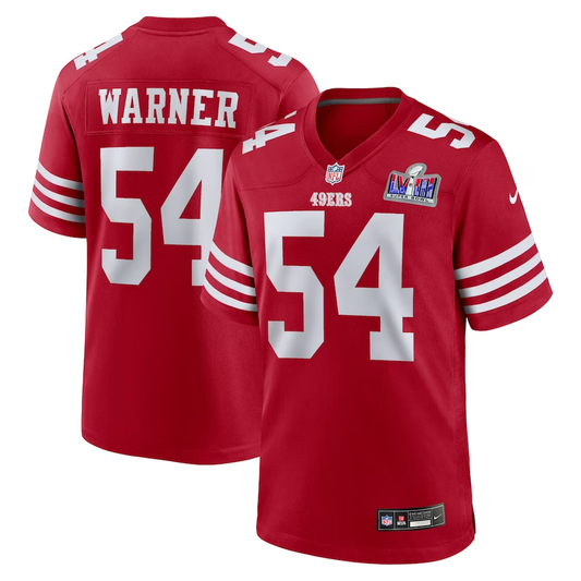 Men's San Francisco 49ers Fred Warner #54 Scarlet Super Bowl LVIII Game Jersey