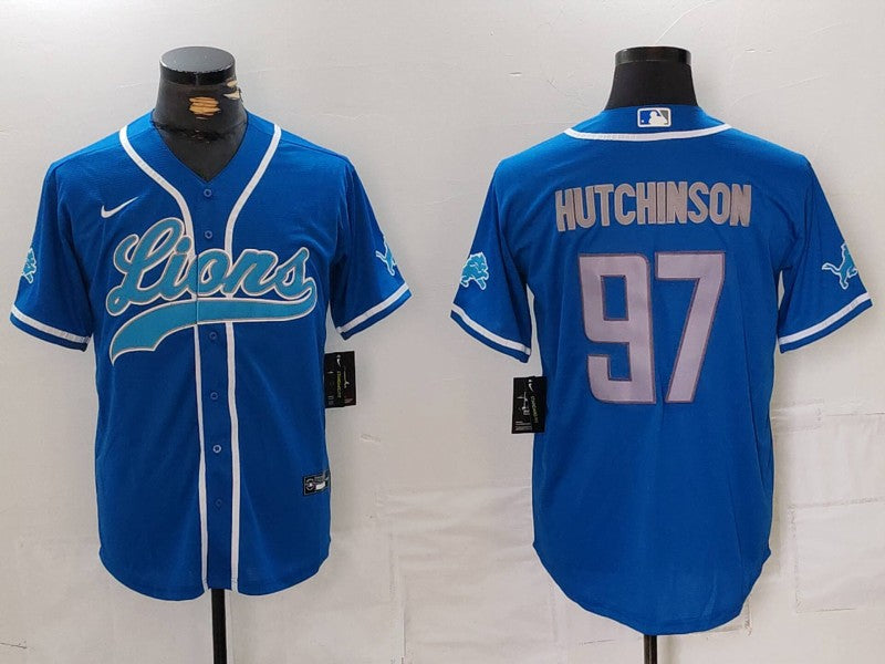 Men's Detroit Lions Aidan Hutchinson #97 Blue Player Jersey