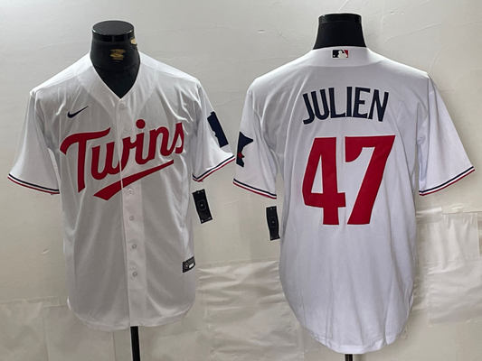 Men's Minnesota Twins Edouard Julien #47 White Home Replica Player Jersey