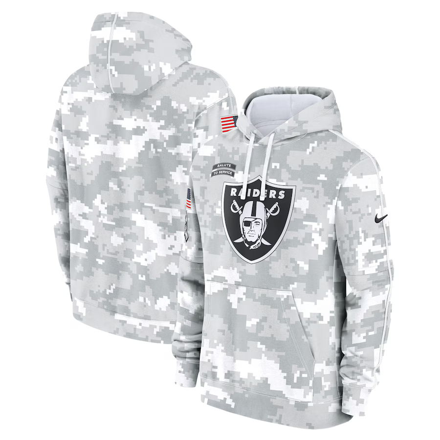 Men's Las Vegas Raiders Arctic Camo 2024 Salute to Service Club Fleece Pullover Hoodie