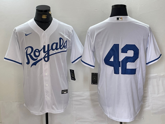 Men's Kansas City Royals #42 White 2024 Jackie Robinson Day Home Limited Jersey