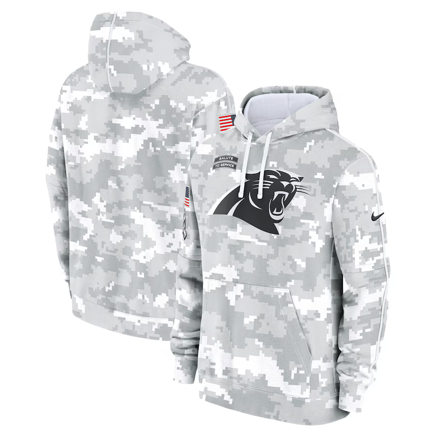 Men's Carolina Panthers Arctic Camo 2024 Salute to Service Club Fleece Pullover Hoodie