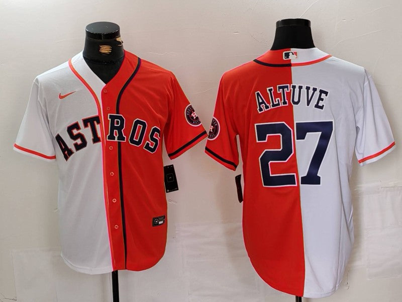 Men's Houston Astros Jose Altuve #27 White/Orange Limited Player Jersey