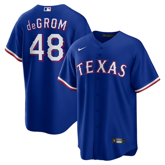 Men's Texas Rangers Jacob deGrom #48 Royal Away Replica Player Jersey