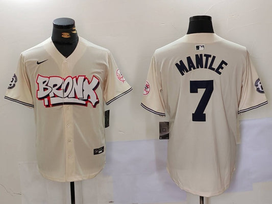 Men's New York Yankees Mickey Mantle #7 Cream Limited Player Jersey