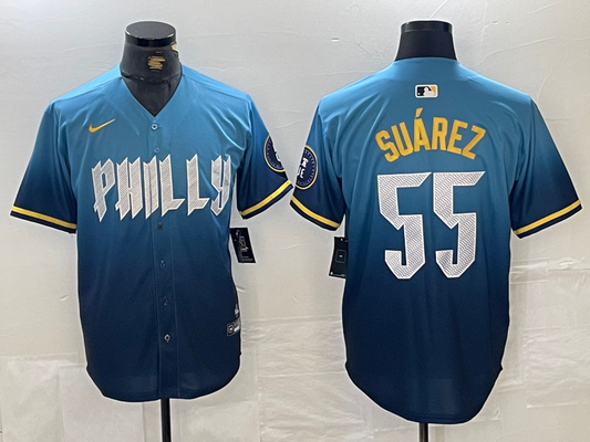 Men's Philadelphia Phillies Ranger Suarez #55 Blue 2024 City Connect Limited Player Jersey