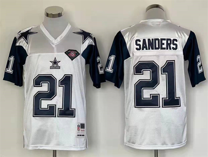 Men's Dallas Cowboys Deion Sanders Mitchell & Ness White Legacy Replica Jersey